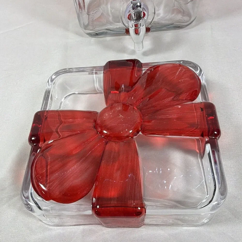 Winterberry Lane Glass Gift Box Drink Dispenser | Christmas Beverage Server